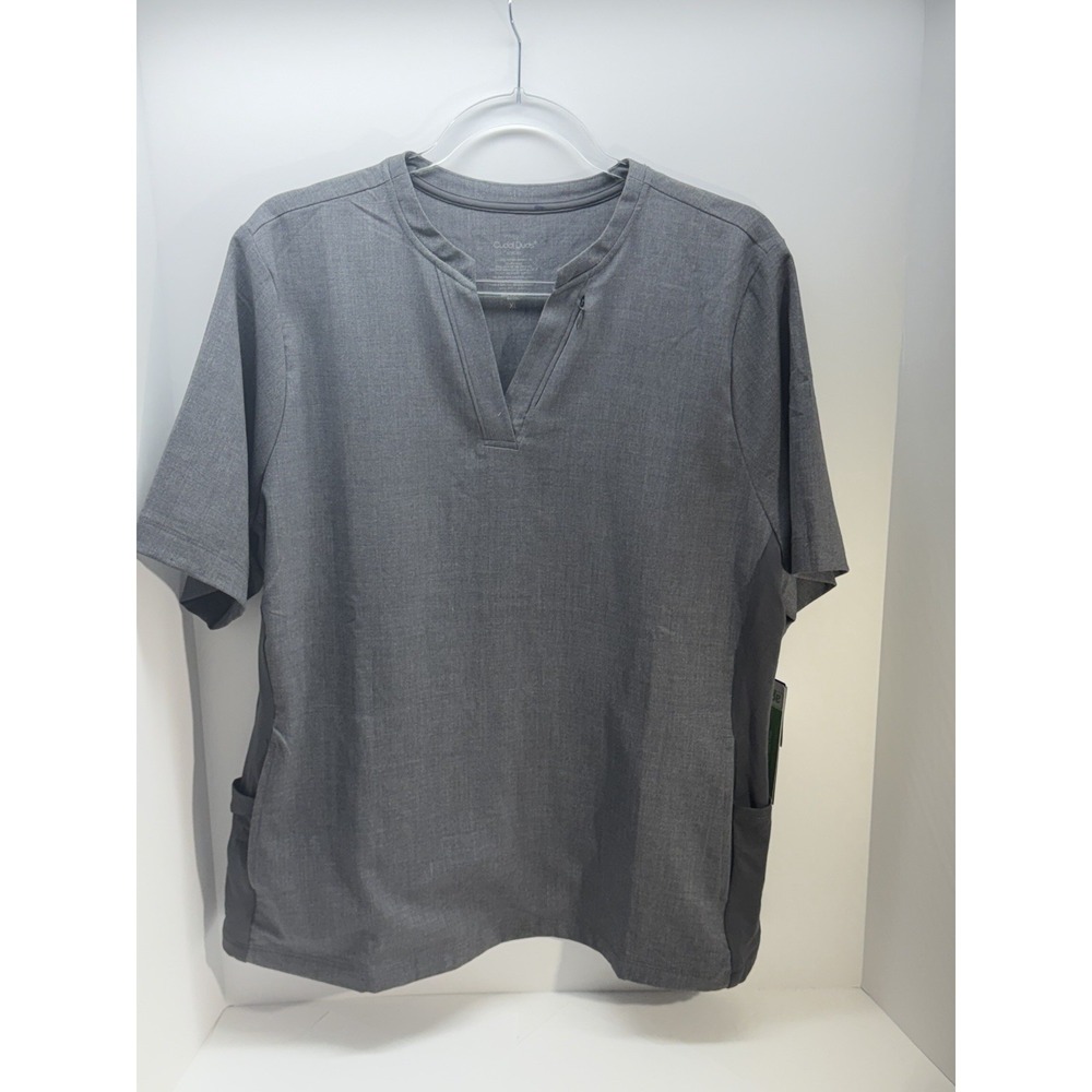ClimateRight by Cuddl Duds XL Women's V-Neck Scrub Top, Gray Spa Top Pockets